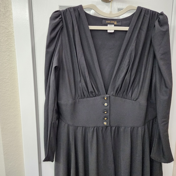 2X Clarice 1940s Style Maxi Coat Dress in Black Stretch Crepe - Picture 3 of 9